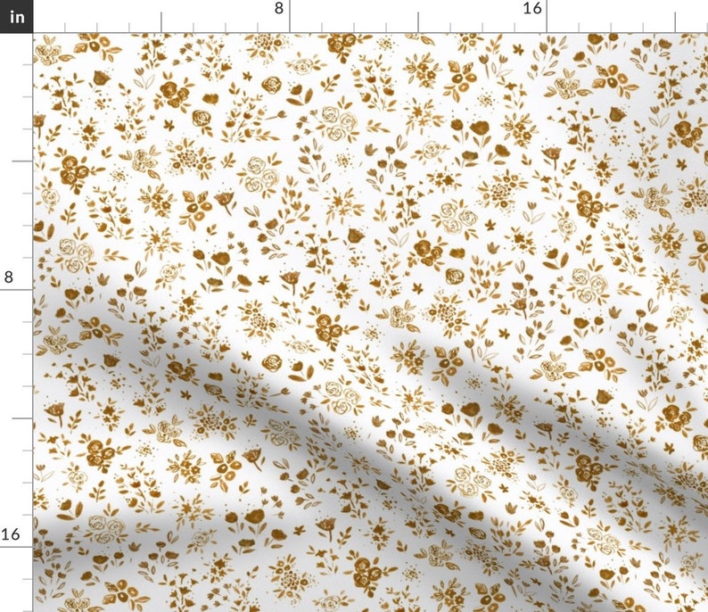 Brown Floral Natural Fabric Darlene Floral Ditsy Gold White By Crystal Walen Floral Cotton Fabric By The Yard With Spoonflower image 1