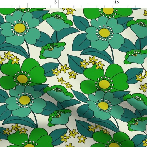 Seventies Fabric Big Flowers 70s Greenery by Etsy