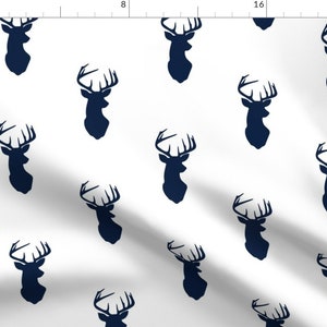 Buck Fabric Navy Buck // Rustic Woods By Littlearrowdesign Woodland Deer Head Cotton Fabric By The Yard With Spoonflower image 1