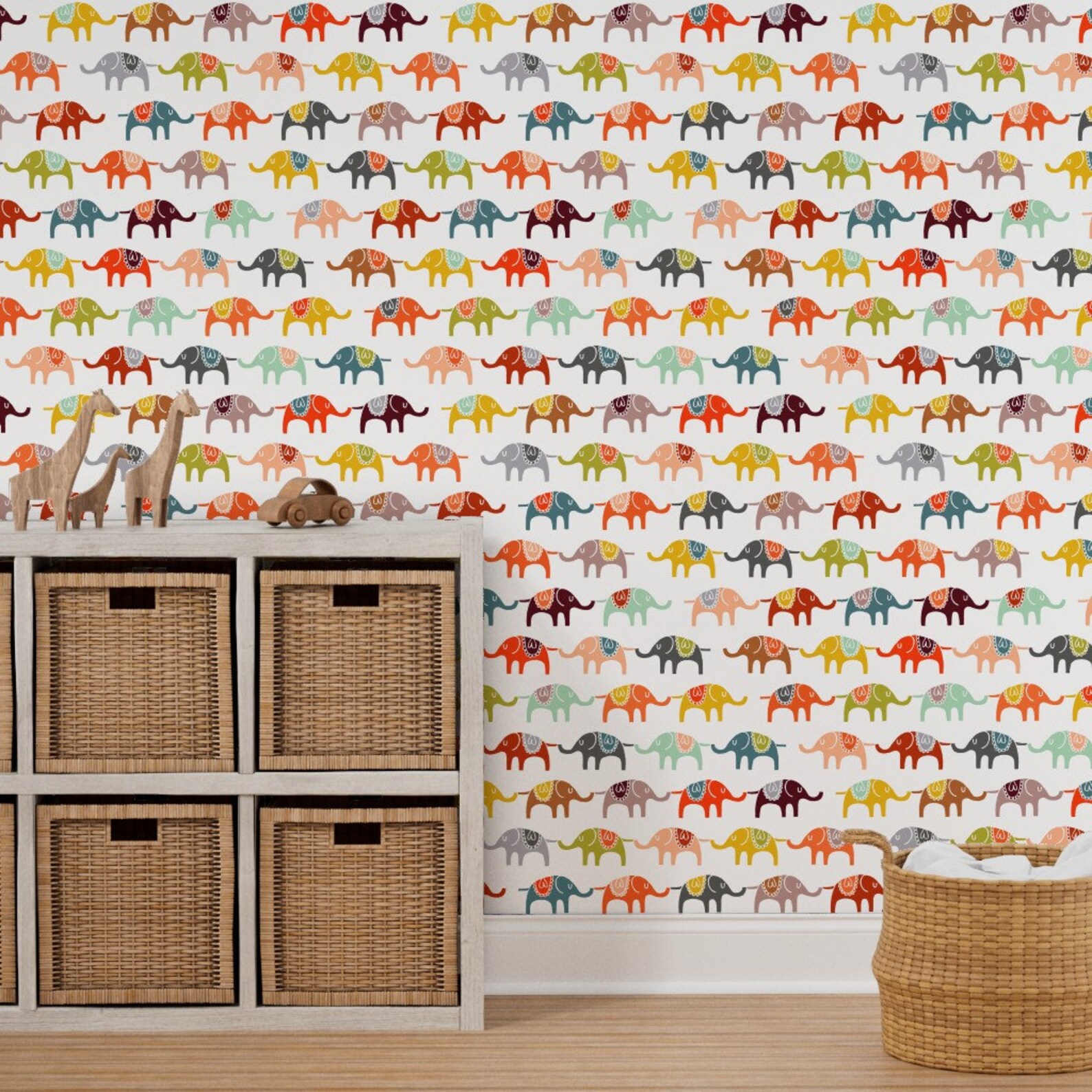 Colorful Modern Nursery Wallpaper Elephant March by Endemic Etsy