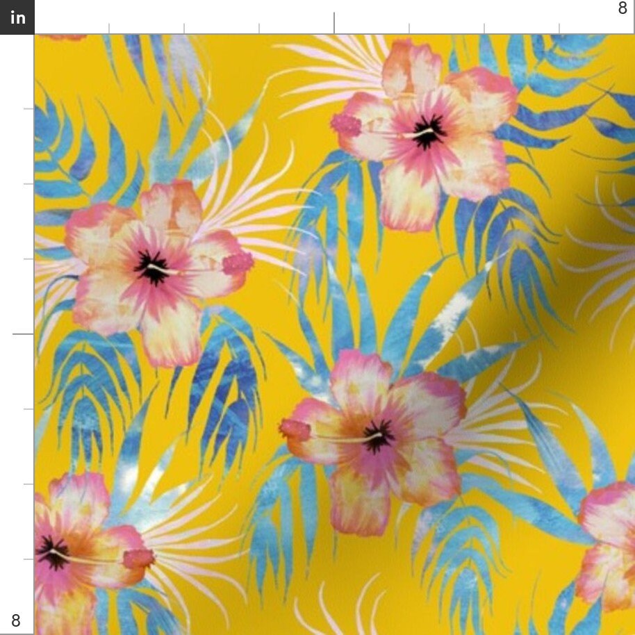 Hawaiian Flower Fabric Honolua Yellow By Schatzibrown Etsy