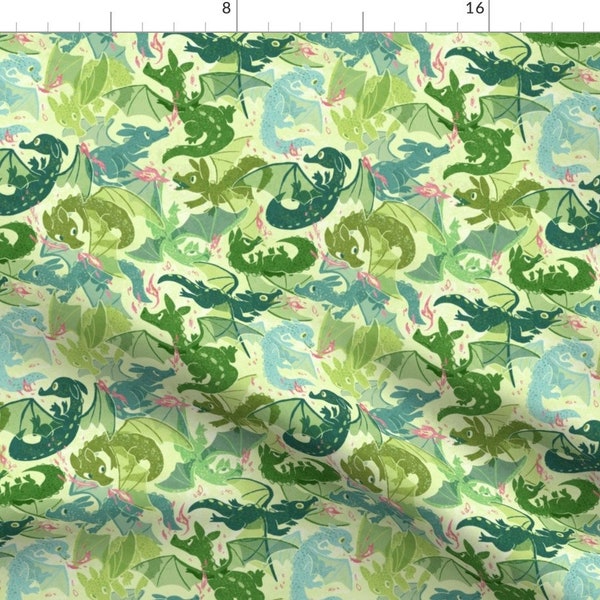 Whimsical Dragons Fabric - Green Dragons By Morganmudway - Gender neutral baby toddler kids Cotton Fabric By The Yard With Spoonflower