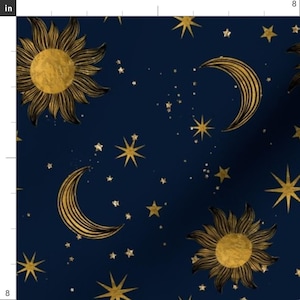 Night Sky Fabric - Golden Celestial by bronwyn_becks - Blue Yellow Sun Moon Stars Gothic Space Fabric by the Yard by Spoonflower image 3