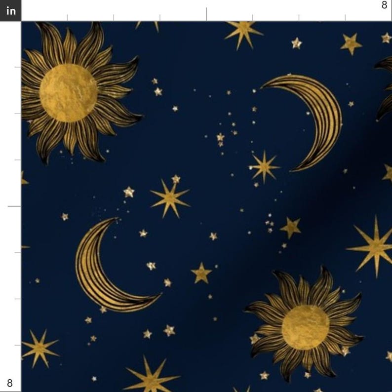Night Sky Fabric - Golden Celestial by bronwyn_becks - Blue Yellow Sun Moon Stars Gothic Space Fabric by the Yard by Spoonflower image 3