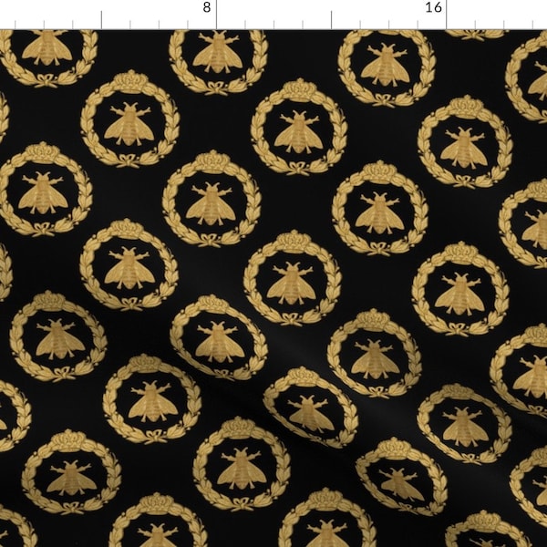 Black and Yellow Queens Fabric - Queen Bee Faux Gilt On Blackest Black By Peacoquettedesigns - Cotton Fabric by the Yard With Spoonflower