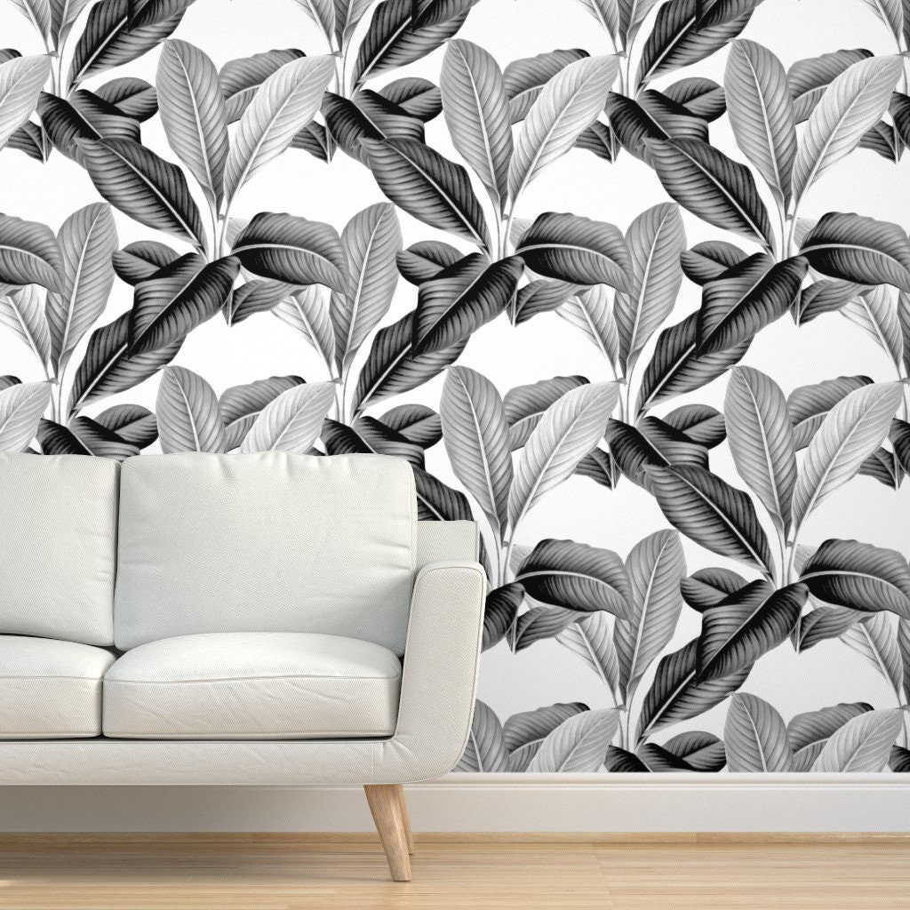 Palm Leaf Wallpaper Palm In Palm Black White By | Etsy