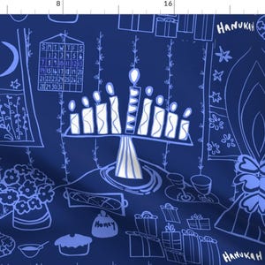Hanukkah Table Fabric - Celebrate Hanukah by soobloo - Star Of David Jewish Chanukah Festival Of Lights Fabric by the Yard by Spoonflower