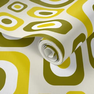 Mid Century Modern Wallpaper - Olive Mod By Jjtrends - Olive Yellow Custom Printed Removable Self Adhesive Wallpaper Roll by Spoonflower image 3