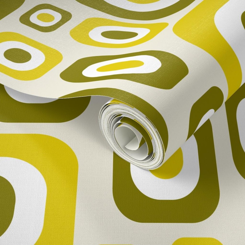 Mid Century Modern Wallpaper - Olive Mod By Jjtrends - Olive Yellow Custom Printed Removable Self Adhesive Wallpaper Roll by Spoonflower image 3