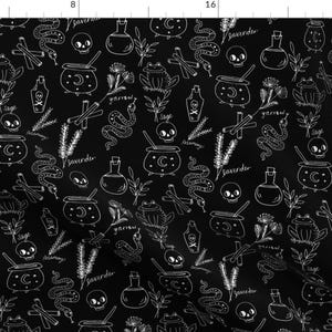 Black Potion Cauldron Witches Fabric - Halloween Spooky Cauldron Snakes Potions Pattern By Andrea Lauren Black And White By Andrea Lauren