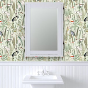 Coastal Wallpaper - Herons In Marsh By Down River Homegoods - Light Green Swamp Bird Removable Self Adhesive Wallpaper Roll by Spoonflower image 8