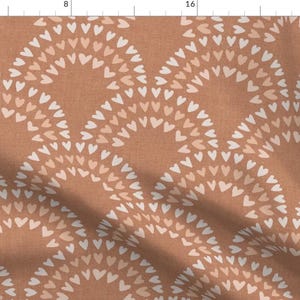 Scalloped Beige Fabric - Scalloped Heart Rainbows Sugar And Spice By Erin Kendal - Scalloped Cotton Fabric By The Yard With Spoonflower