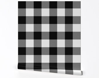 Buffalo Check Wallpaper - Buffalo Check Black White By Weavingmajor - Custom Printed Removable Self Adhesive Wallpaper Roll by Spoonflower