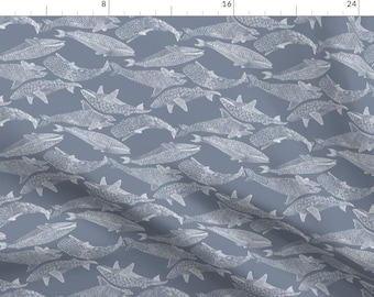 Doodle Blue Whales Fabric - Whales In Soft Blue By Mag-O - Whales Sea and Ocean Life Cotton Fabric By The Yard With Spoonflower