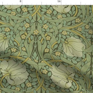 Green Vines Fabric - Pimpernel Garden by peacoquettedesigns - Flower Damask Victorian Floral Sage Green Fabric by the Yard by Spoonflower