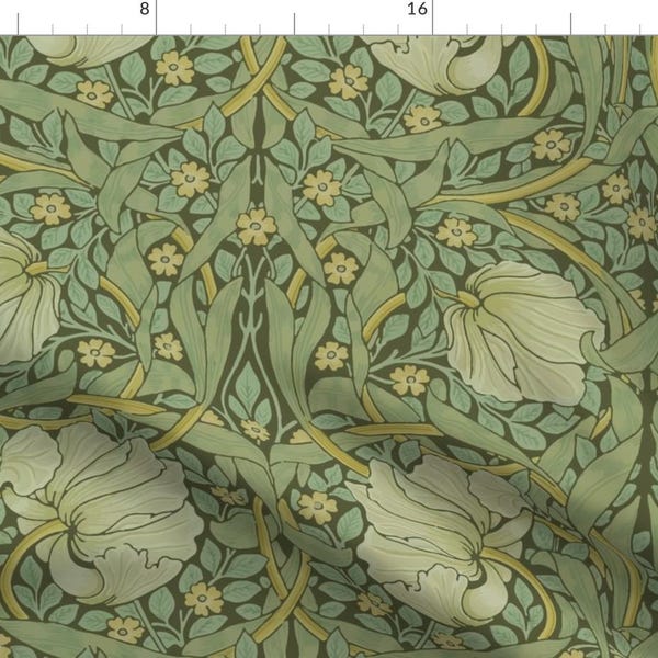 Green Vines Fabric - Pimpernel Garden by peacoquettedesigns - Flower Damask Victorian Floral Sage Green Fabric by the Yard by Spoonflower