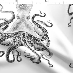 Octopus Fabric - Octopus In Reverse On White By Willowlanetextiles - Sea Creature Steampunk Decor Cotton Fabric By The Yard With Spoonflower