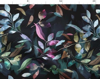 Watercolor Fabric - Midnight Autumn Foliage by ninola-design - Botanical Jewel Tone Garden Trees Leaves Fabric by the Yard by Spoonflower