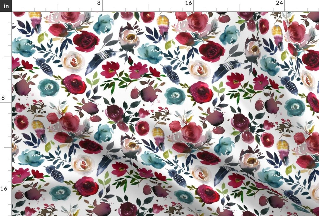 Boho Rose Fabric - Rose Wine Boho Florals by Hipkiddesigns - Boho ...