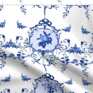 Blue Toile Fabric - Le Toile De Fleurs Ink By Lilyoake - Toile Floral Hand Drawn Illustration Cotton Fabric By The Yard With Spoonflower