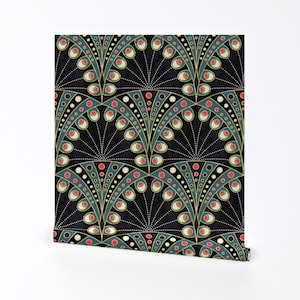 Geometric Peacock Removable Peel and Stick Wallpaper - Abstract Feathers Art Deco  - Wall Art Wall Decor - Art Deco Peacock by lilalunis