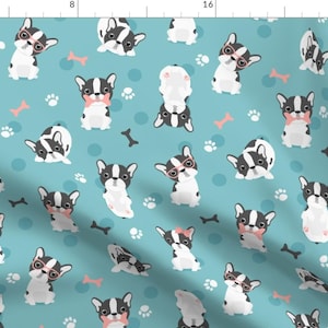 Frenchie Fabric - Frenchie - Mint And Pink French Bulldog By Ewa Brzozowska - Frenchie Cotton Fabric By The Yard With Spoonflower