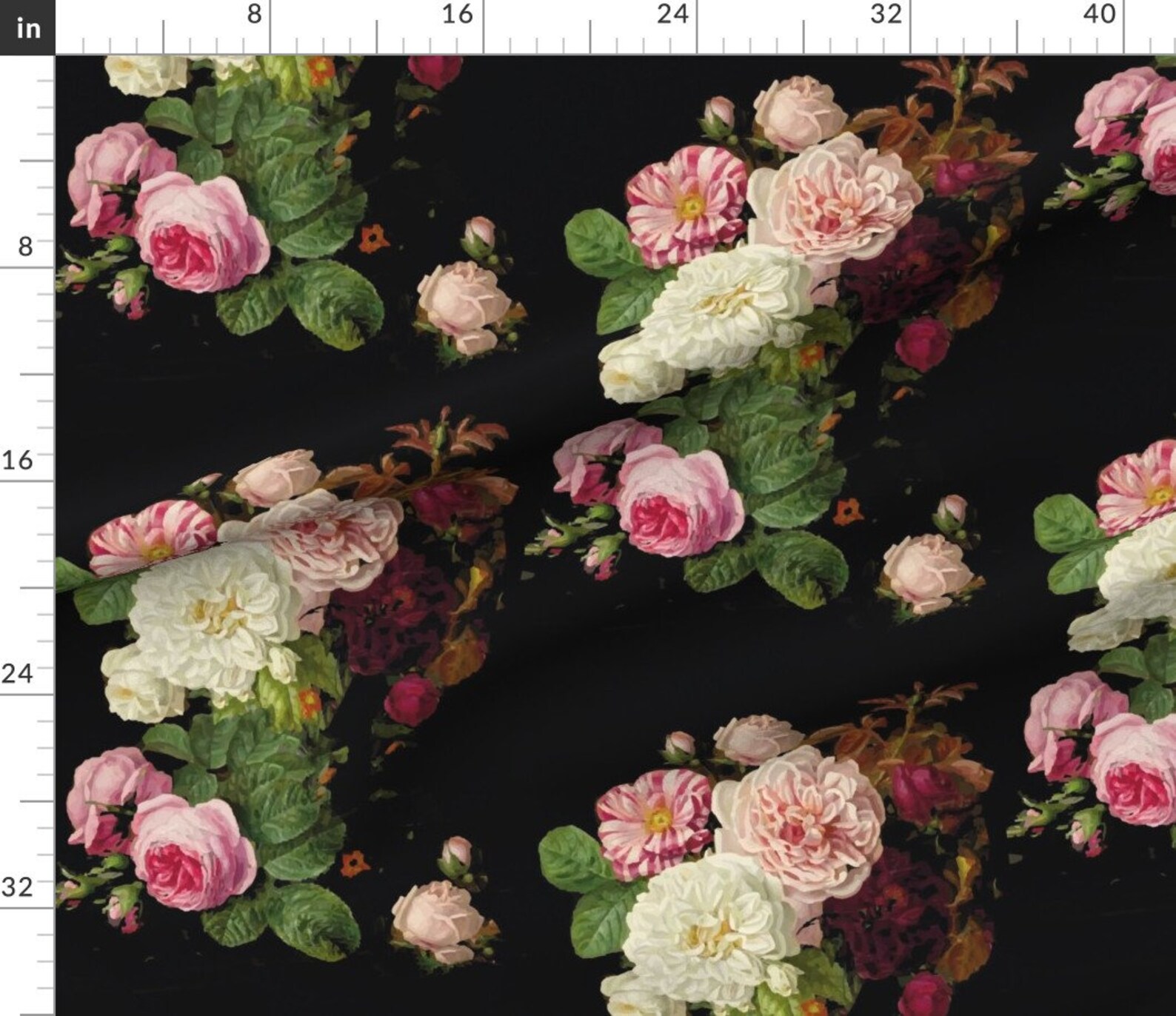 Pink Roses Fabic Pink Roses Fabric Dark Floral Black Roses on Black Jumbo - Etsy