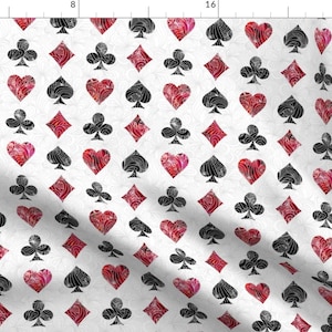 Playing Cards Fabric - Playing Cards By Eleterart - Black Red White Suits Diamonds Spades Clubs Cotton Fabric By The Yard With Spoonflower