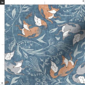 Blue Fox Apparel Fabric - Deluna Foxen by nouveau_bohemian - Woodland Forest Nature Red Foxes Botanical Clothing Fabric by Spoonflower image 3