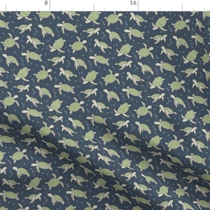 Sea Turtle Fabric - Sea Turtles Green Nautical Ocean Green Navy Blue By Caja Design - Sea Turtle Cotton Fabric By The Yard With Spoonflower