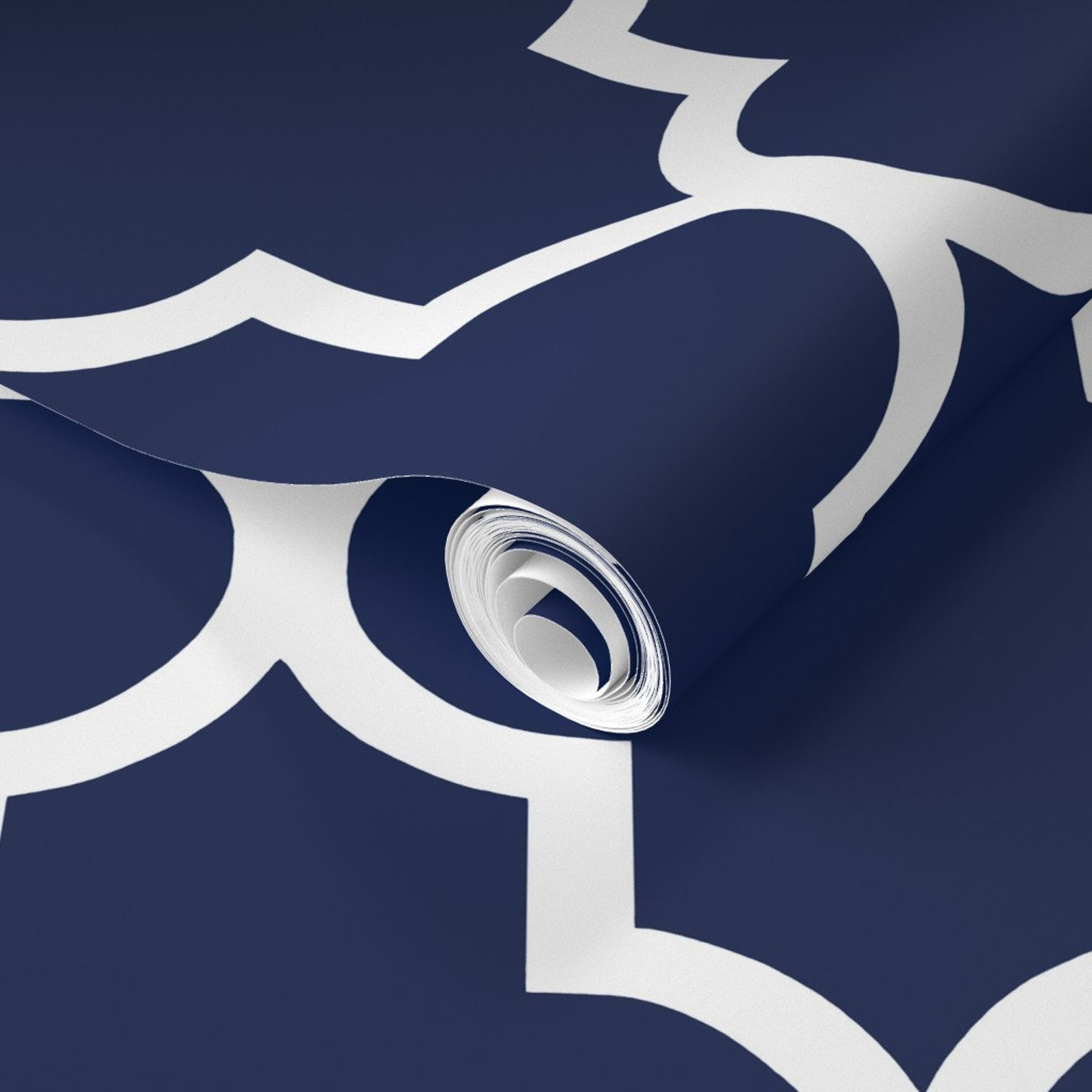 Blue Wallpaper Classic Navy/white Quatrefoil by Willow Lane Etsy
