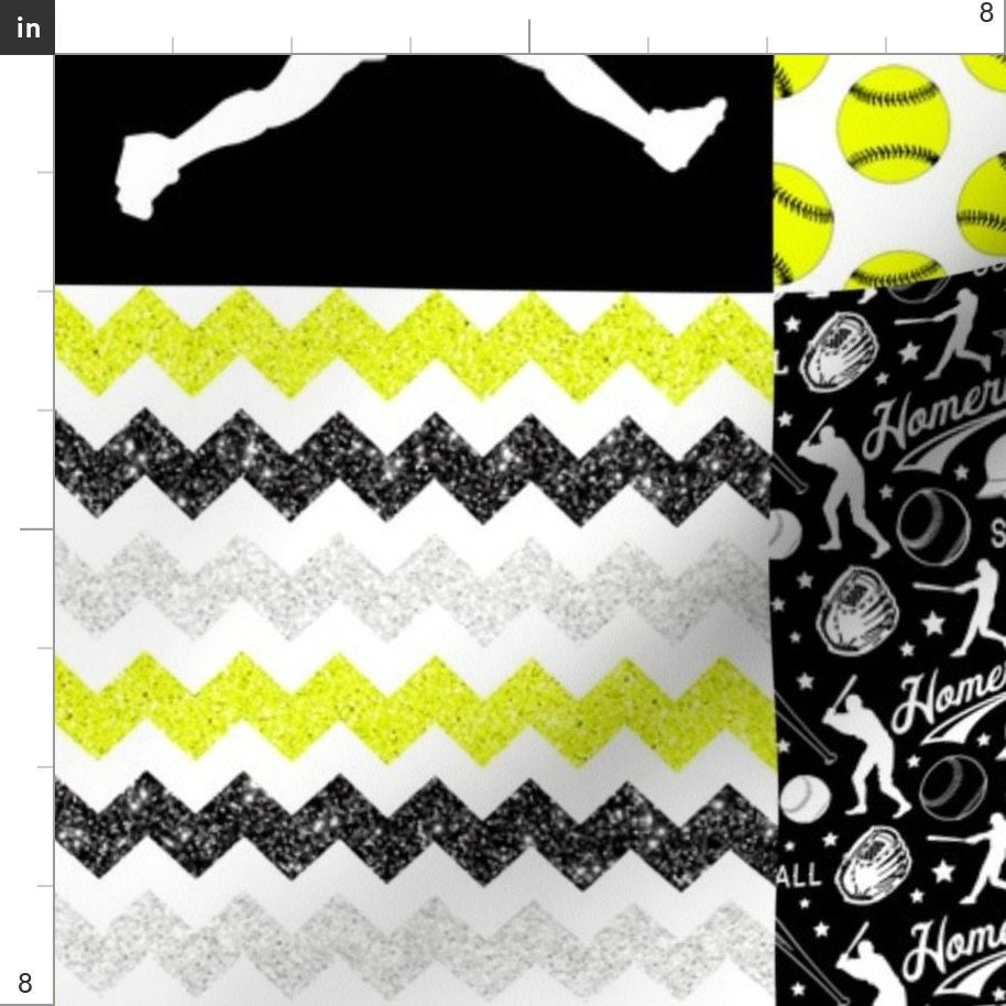 Yellow Softball Quilt Fabric Softball Dirt Bling Etsy