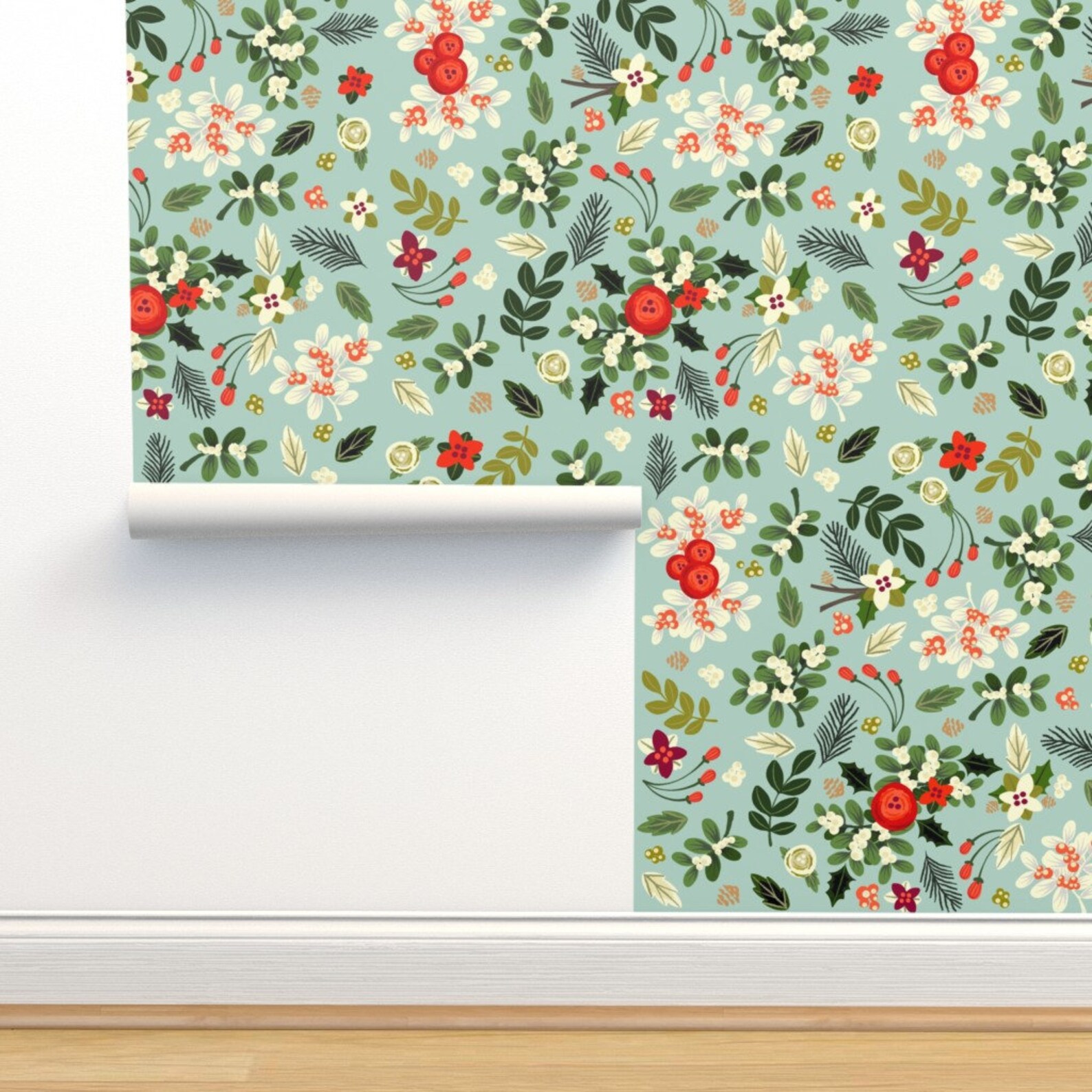 Vintage Wallpaper Vintage Ditsy Mistletoe by Ginamayes - Etsy
