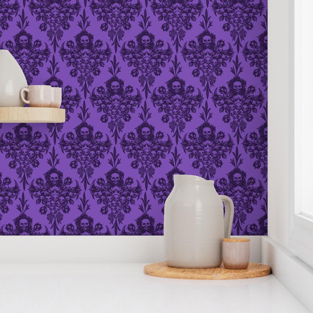 Purple Gothic Damask Abnehmbare Tapete zum Abziehen und Aufkleben - Schädel  Schwarz Violett Viktorianisch - Wand Kunst Wand dekor - Skull Damask by  thecalvarium - Etsy Schweiz, image size:1024x1024