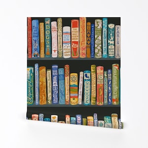 Abnehmbare Tapete zum Abziehen und Aufkleben - Bibliothek Literatur Bücherregal - Wandkunst - Wanddekor - Kinder-Bücherregal Schwarz by taranealart