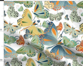 Butterfly Fabric - Butterflies by paisleylady - Earthtones Summer Insects Maximalist Green Blue Yellow Fabric by the Yard by Spoonflower