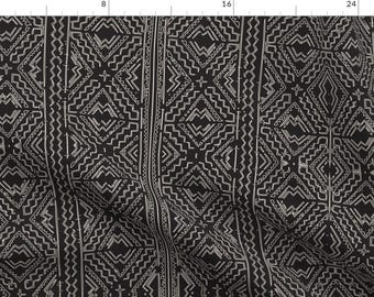Black Mudcloth Fabric - African Mud Cloth Natural On Black Tribal Print By Jenlats - Mudcloth Cotton Fabric By The Yard With Spoonflower