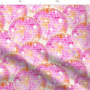 Pink Disco Fabric - Sparkling Disco Balls by byre_wilde - Mirror Balls 70s Vibes Retro Birthday Disco Ball Fabric by the Yard by Spoonflower