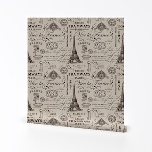 Abnehmbare französische Vintage Tapete - Eiffelturm Kalligraphie - Paris Ephemera by andrea_haase_design