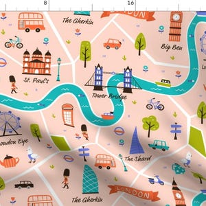 Whimsical Fabric - London Map by ammiecreative - London Uk British City Map Travel Streets River Big Ben Fabric by the Yard by Spoonflower
