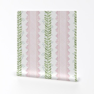 Abnehmbare Tapete mit rosa Streifen - Green Vine Large - Wall Art Wall Decor - Celia Pink And Sage by danika_herrick