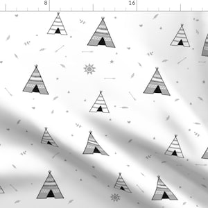 Gray Tipis Fabric -Black And White Teepees By Dreammachineprints- Neutral Woodland Nursery Prints Cotton Fabric By The Yard With Spoonflower