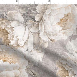 Neutral Floral Fabric - Large Beige Peonies by digitalarsiart - Classic Flowers Shabby Chic Soft Neutral Fabric by the Yard by Spoonflower