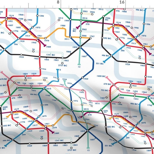 Subway Map Fabric - Time Travel Map By Jenimp - Time Travel Train Lines Transit Geometric History Cotton Fabric By The Yard With Spoonflower