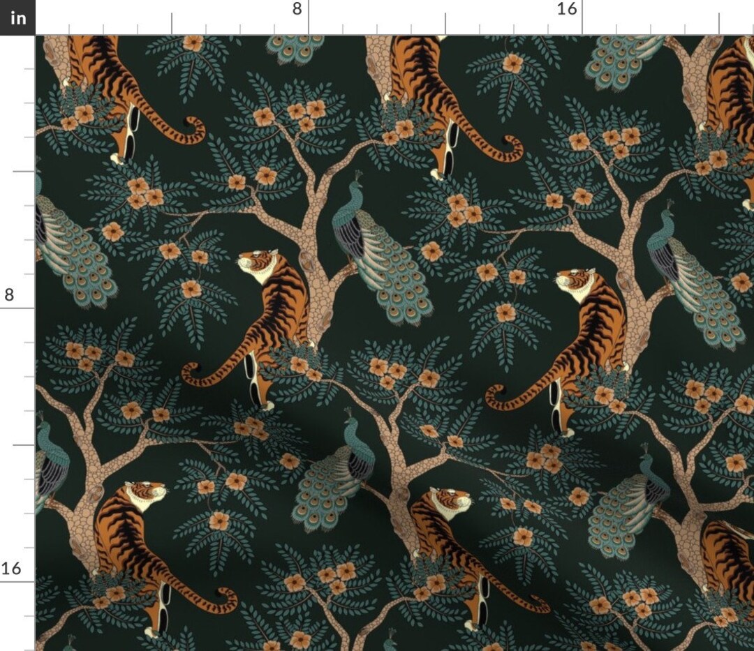 Chinoiserie Tigers Fabric Tiger and Peacock by Sveta_aho Bird Asian ...