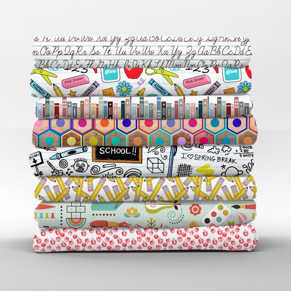 Back to School Cotton Fat Quarters - Education Teachers Elementary Collection Petal Quilting Cotton Mix & Match Fat Quarters by Spoonflower