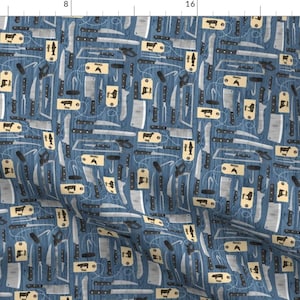 Butcher Tools Blue Fabric - Butchers Tools - Blue By Wickedrefined - Butcher Tools Knives Cotton Fabric By The Yard With Spoonflower