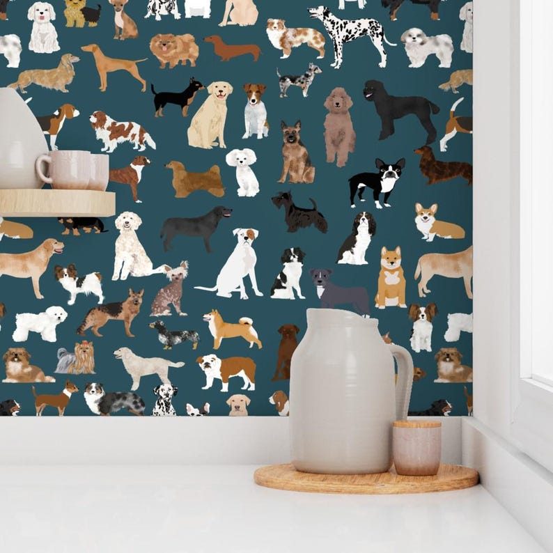 Dogs Wallpaper - Cute Dogs Best Dogs By Petfriendly - Dog Breed Blue Custom Printed Removable Self Adhesive Wallpaper Roll by Spoonflower image 7