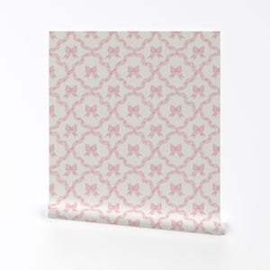 Chinoiserie Removable Peel and Stick Wallpaper - Ribbon Trellis Baby Girl Pink Bows - Wall Art Wall Decor - Ribbon Trellis by nessnordberg