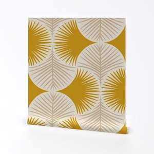 Geometrische Tapete - Tropische Geometrie Senf Von Innamoreva - Gelbe Individuell bedruckte, entfernbare, selbstklebende Tapetenrolle von Spoonflower